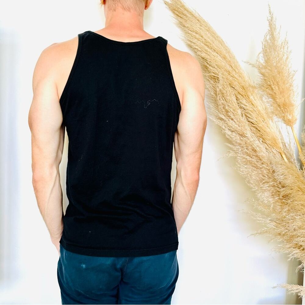 UNISEX Black White Tuxedo Screen Print Crew Neck Sleeveless Tank Top Shirt S M - Picture 3 of 6
